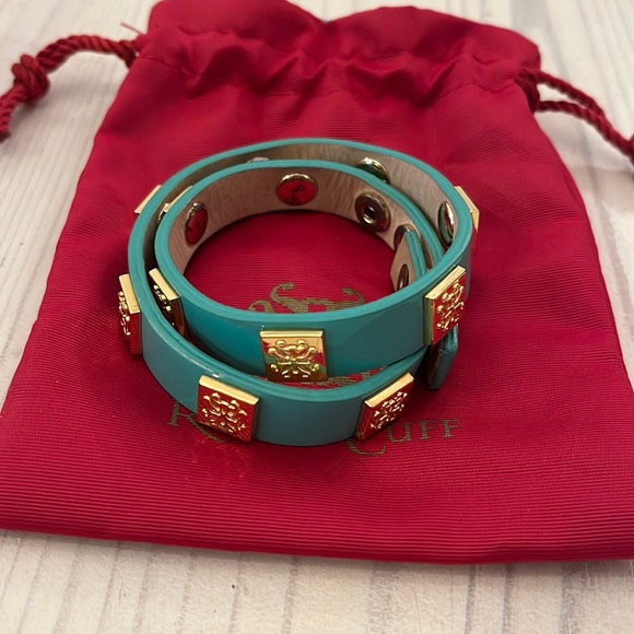 Rustic Cuff turquoise gold logos double wrap bracelet. Exceptional condition - Picture 1 of 7